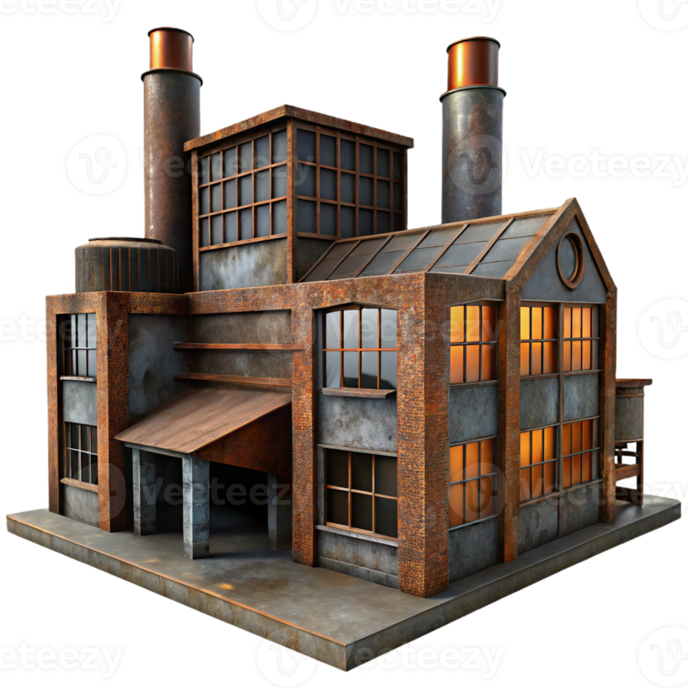 impressive modern Abandoned industrial factory, rusted metal, broken windows, dim lighting, gritty, high resolution png