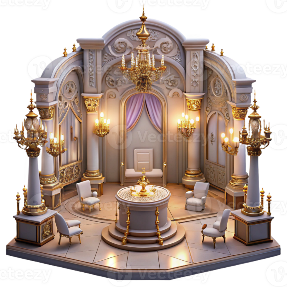 stunning rustic Baroque palace interior, opulent decorations, chandeliers, warm candlelight, lavish, high quality png