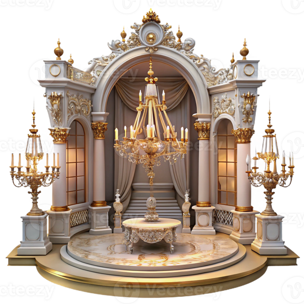 serene modern Baroque palace interior, opulent decorations, chandeliers, warm candlelight, lavish, high resolution png
