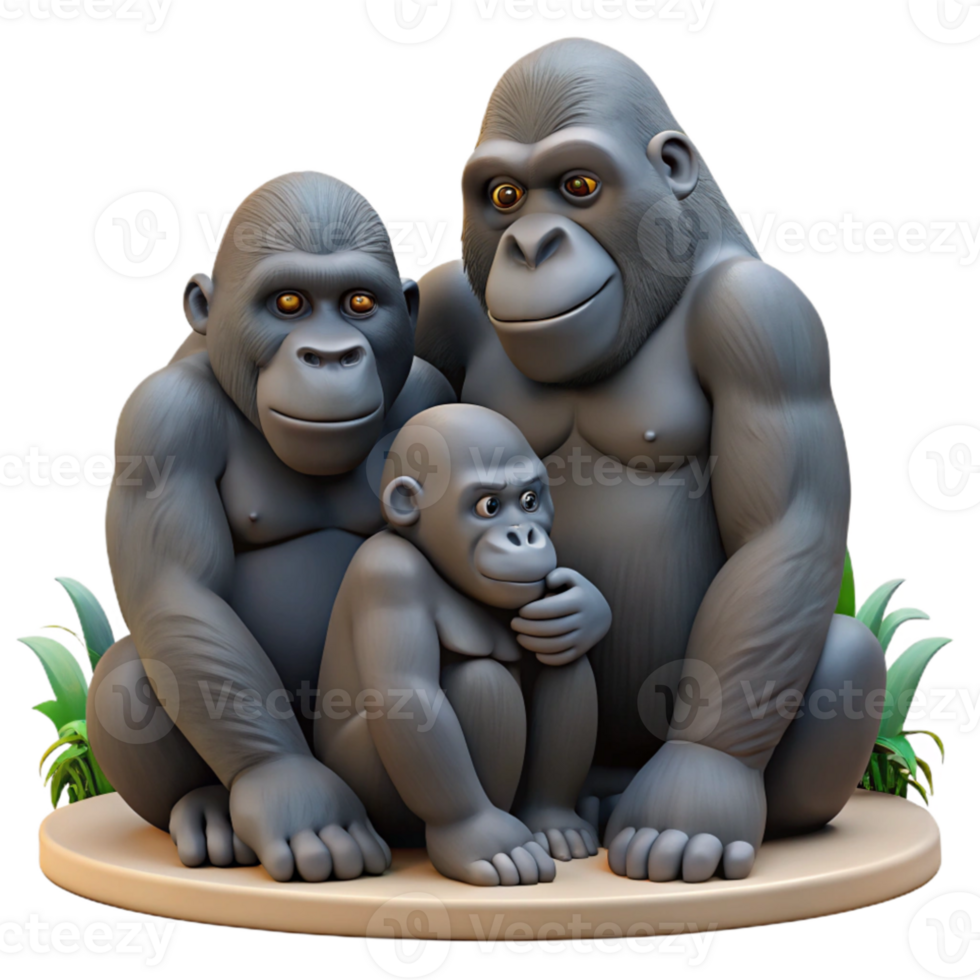 serene traditional A gorilla family grooming each other in the rainforest, dappled jungle light, nature documentary style professional png