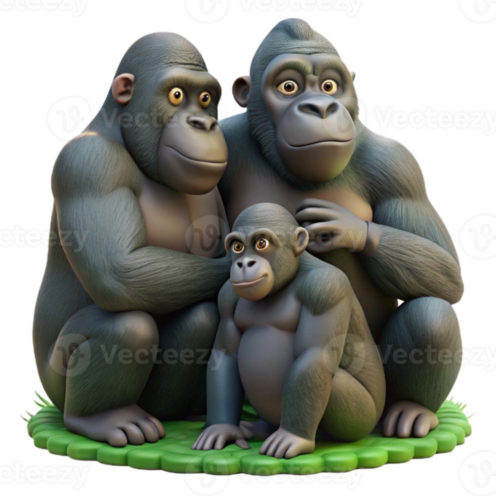 vibrant vintage A gorilla family grooming each other in the rainforest, dappled jungle light, nature documentary style high quality png