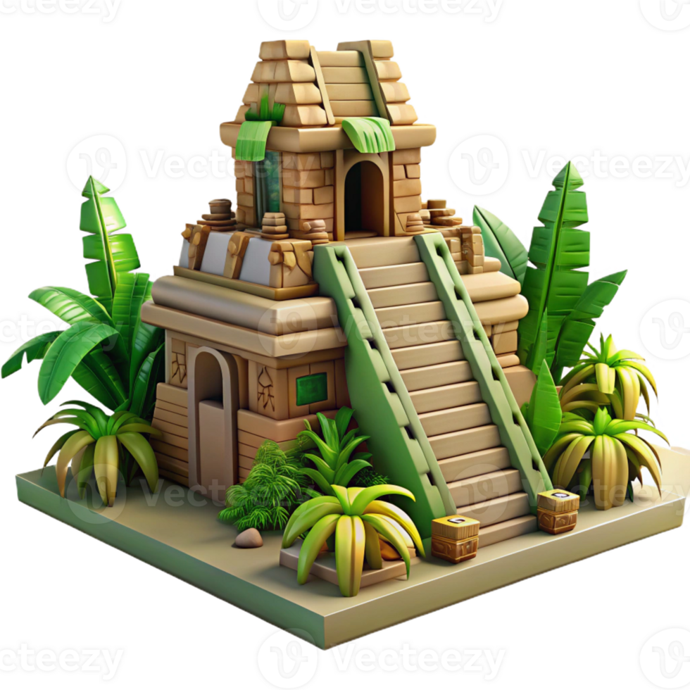 wonderful minimalist Ancient Mayan temple, intricate carvings, jungle setting, dramatic lighting, mysterious, original png
