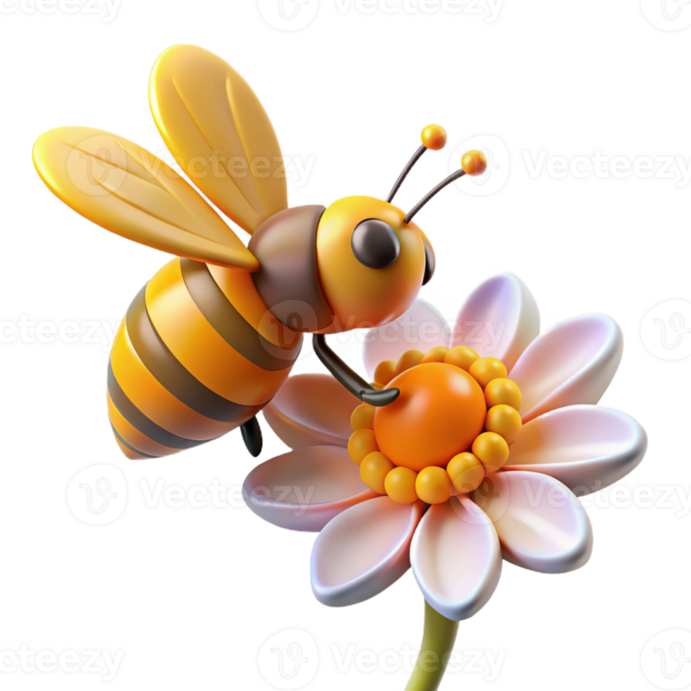 dramatic minimalist A bee collecting pollen from a flower, bright sunlight, macro photography style original png