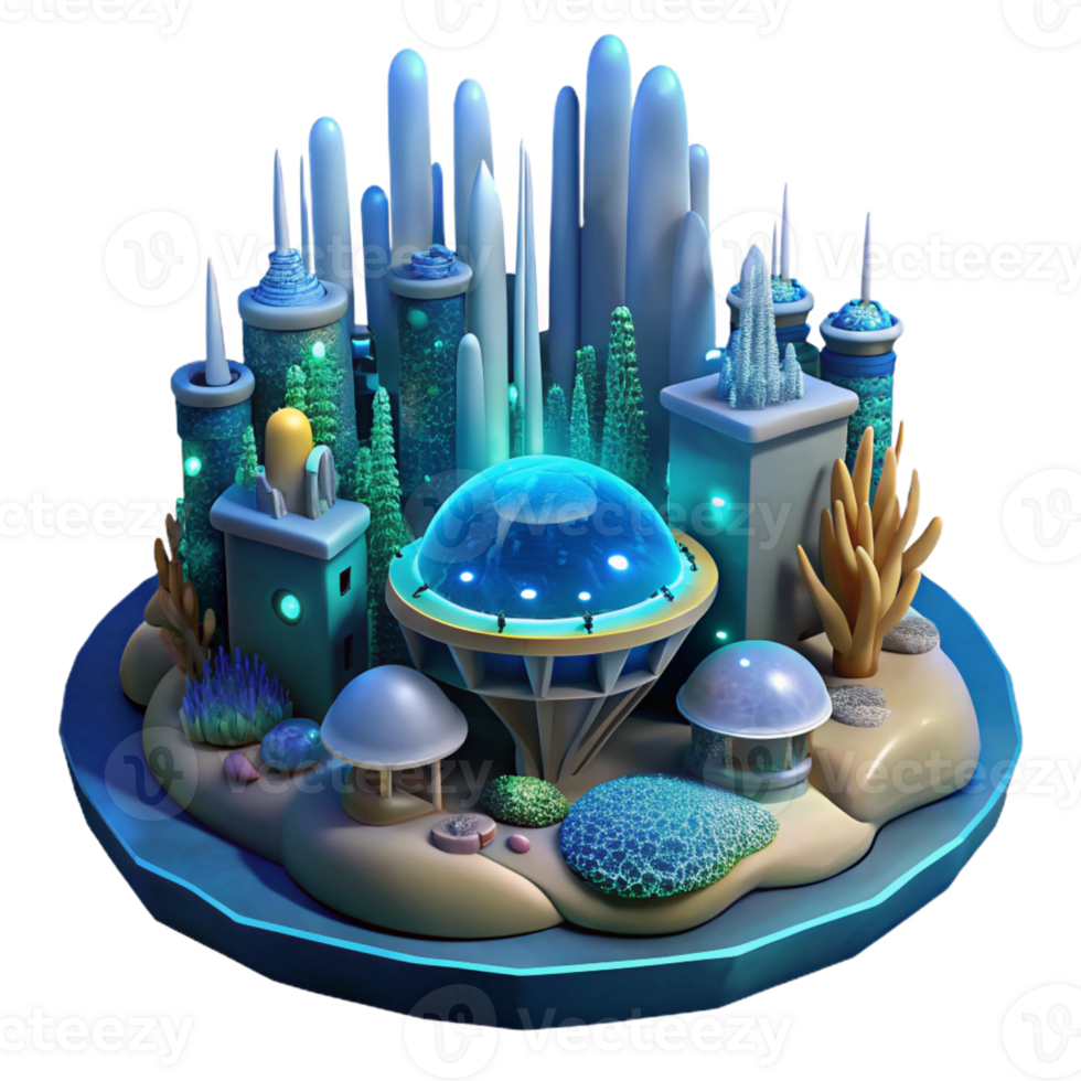 magnificent classic Underwater city, bioluminescent coral, futuristic structures, deep ocean lighting, sci-fi, detailed png