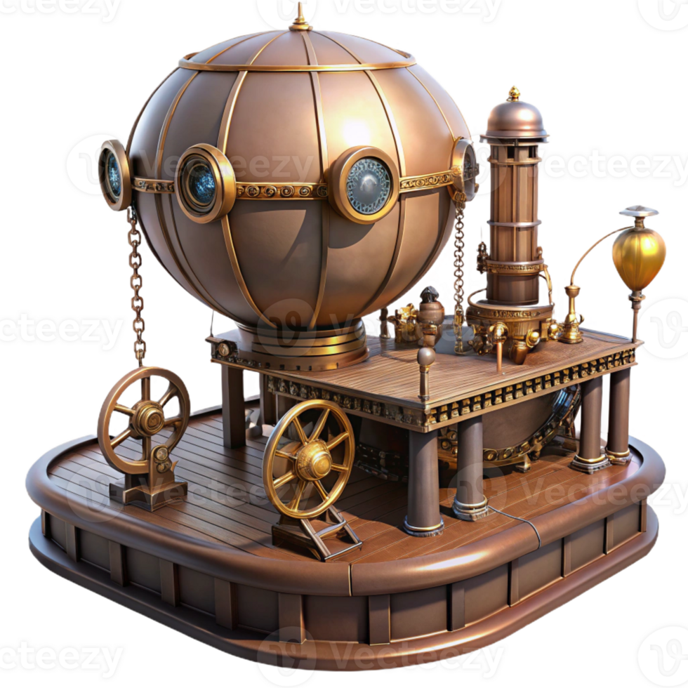 magnificent contemporary Steampunk airship dock, intricate gears and pipes, warm lighting, Victorian, high quality png