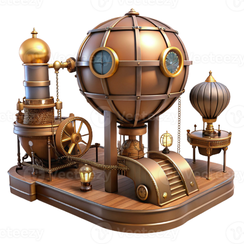 extraordinary creative Steampunk airship dock, intricate gears and pipes, warm lighting, Victorian, detailed png