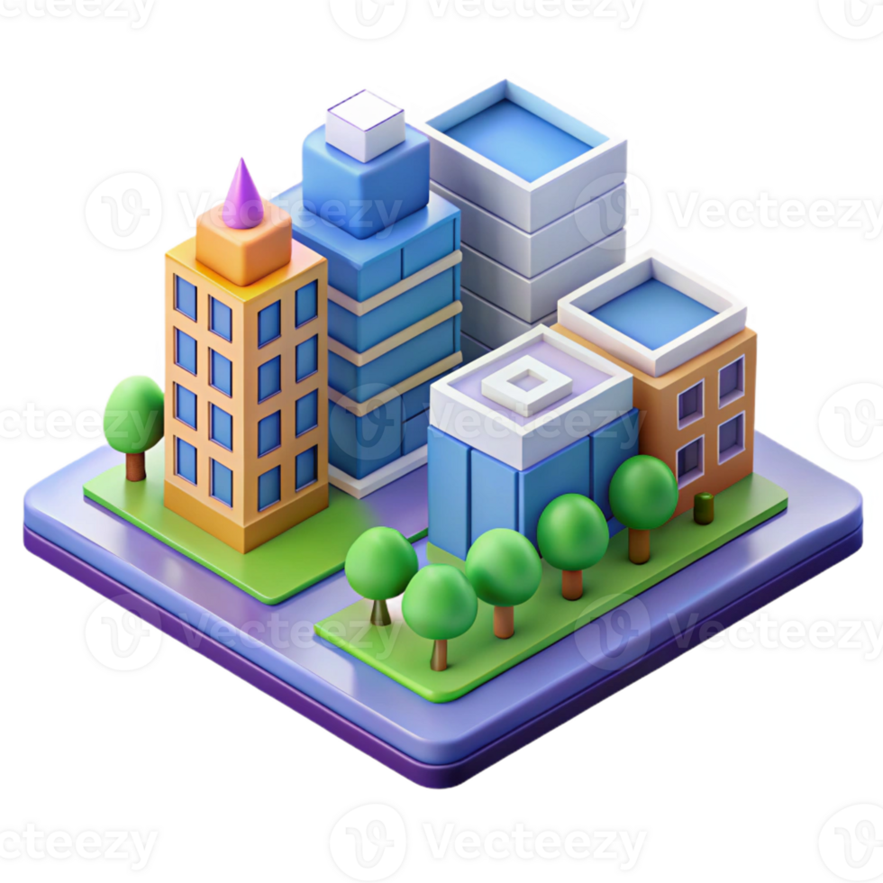 wonderful rustic Isometric city block, low-poly style, bright colors, stylized, premium png