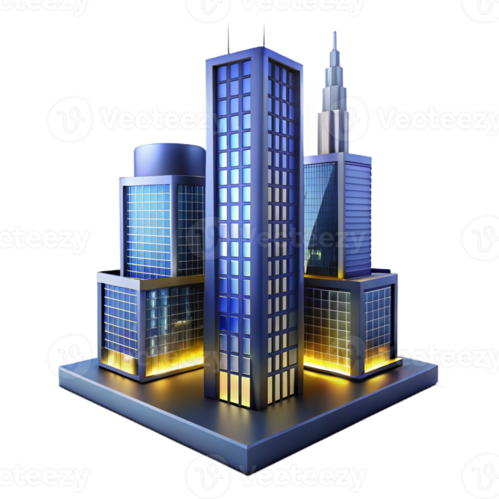 wonderful artistic Modern skyscraper at night, glowing windows, city lights, long exposure, dramatic, detailed png
