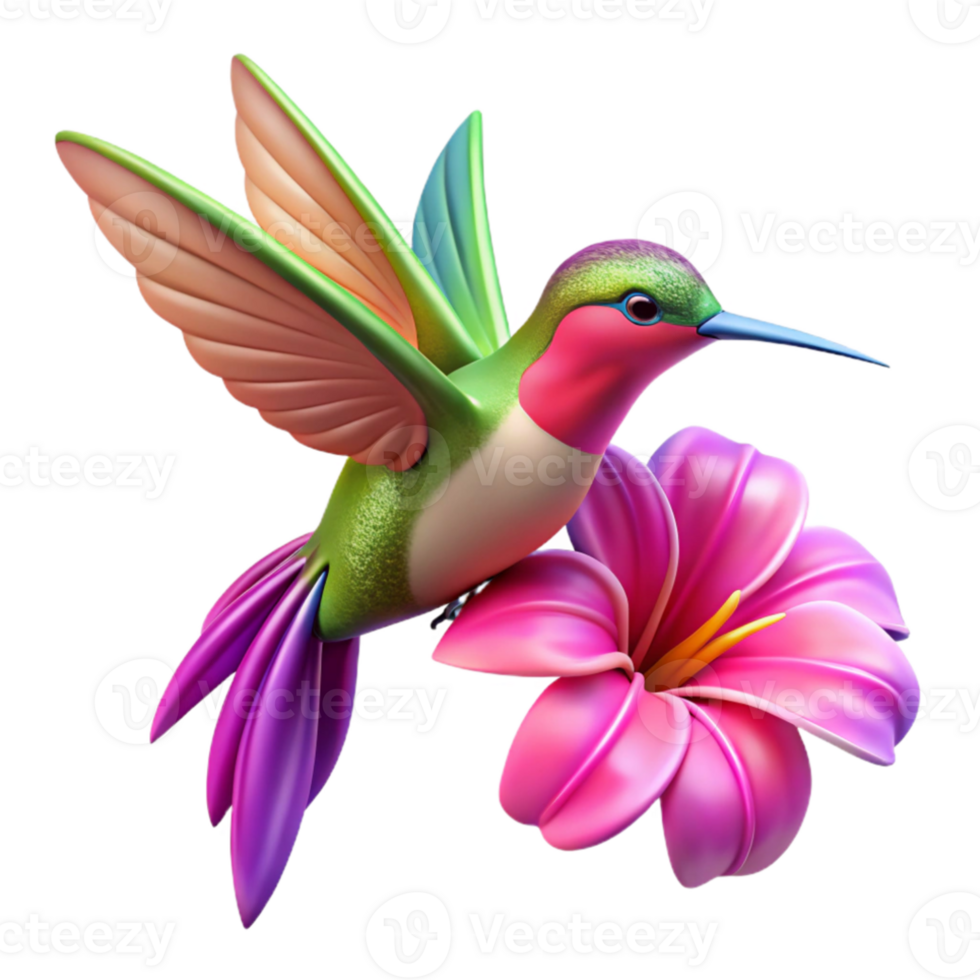 impressive artistic A hummingbird hovering near a vibrant fuchsia flower, motion blur on the wings, vibrant colors, dynamic lighting genuine png