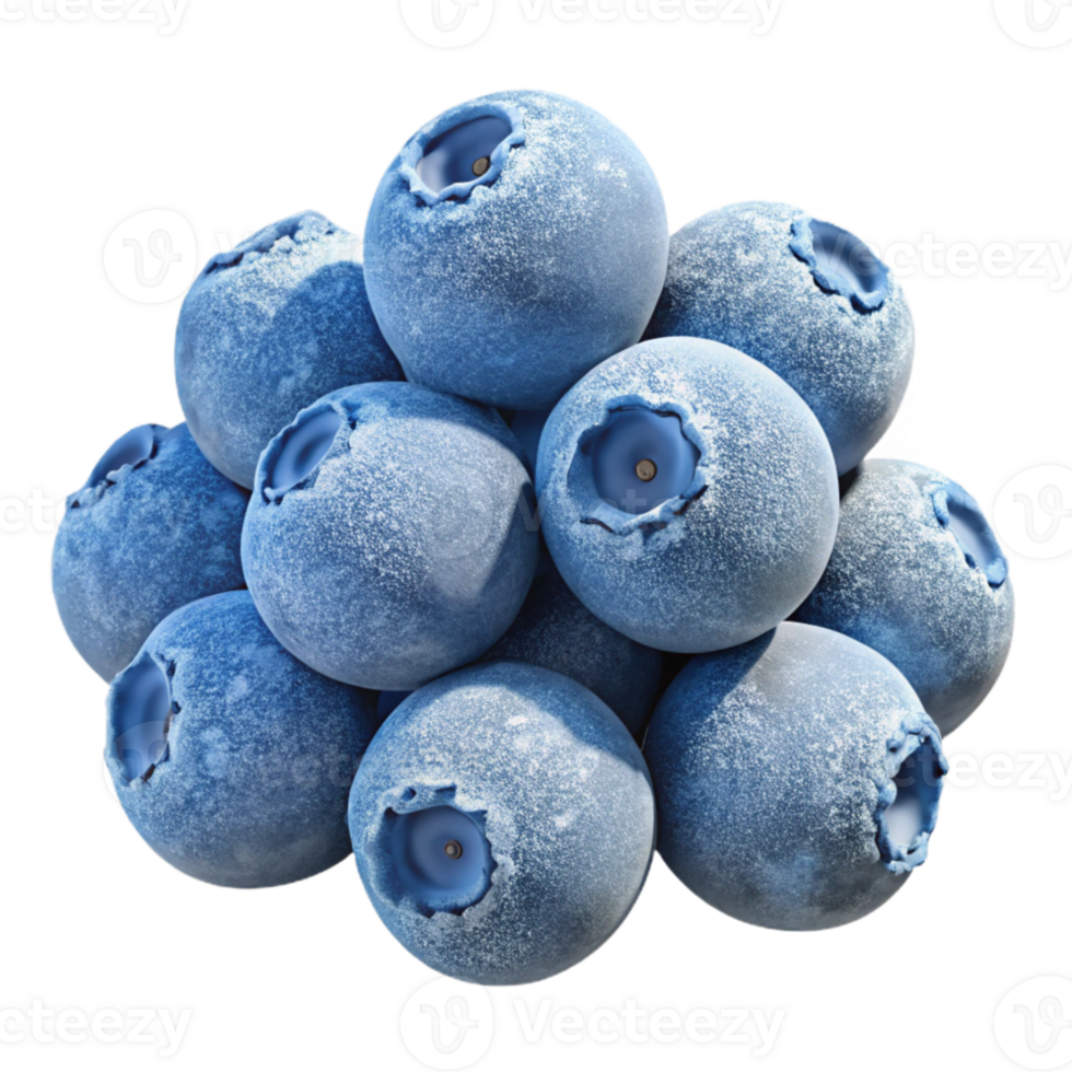 serene artistic A cluster of ripe blueberries covered in frost, close-up, crisp morning light, photorealistic high quality png