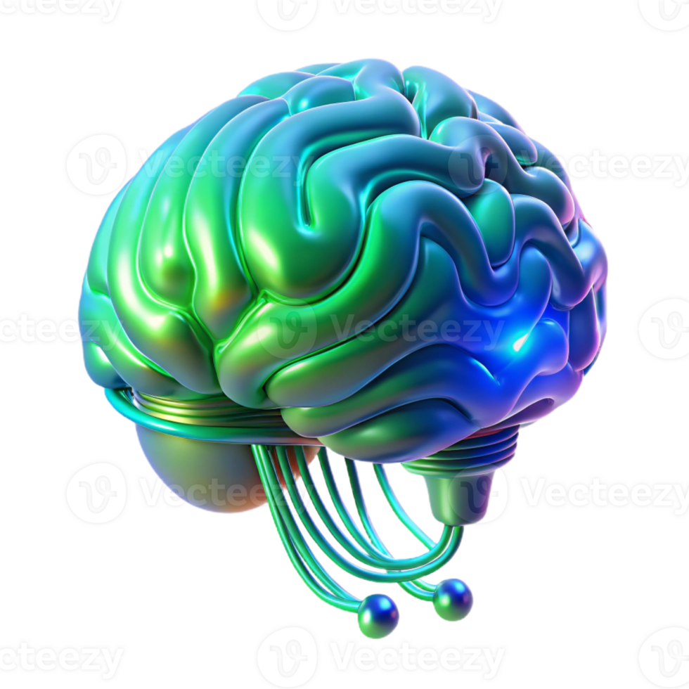 stunning traditional A holographic projection of a human brain rotating slowly, complex data streams flowing through it, cool blue and green lighting, futuristic minimalist style 4K png
