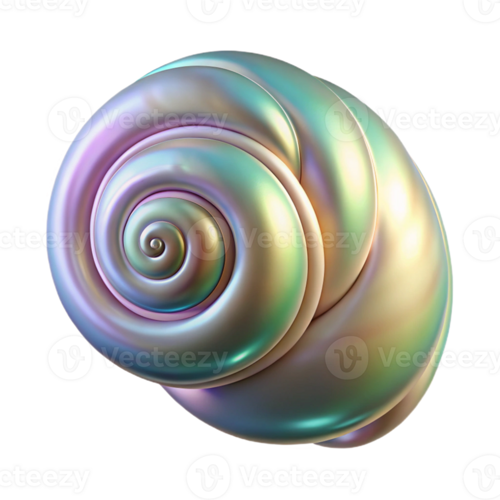 vibrant artistic A spiral seashell with iridescent mother-of-pearl, studio lighting, highlighting texture and sheen high resolution png