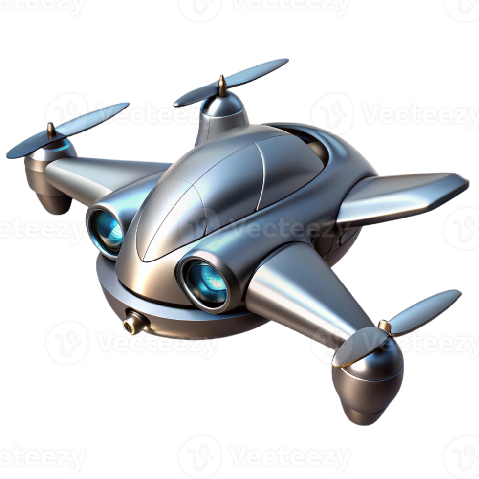 dramatic traditional A futuristic drone with sleek aerodynamic design, metallic silver finish, soaring through a cloudy sky, dynamic lighting, photorealistic style premium png