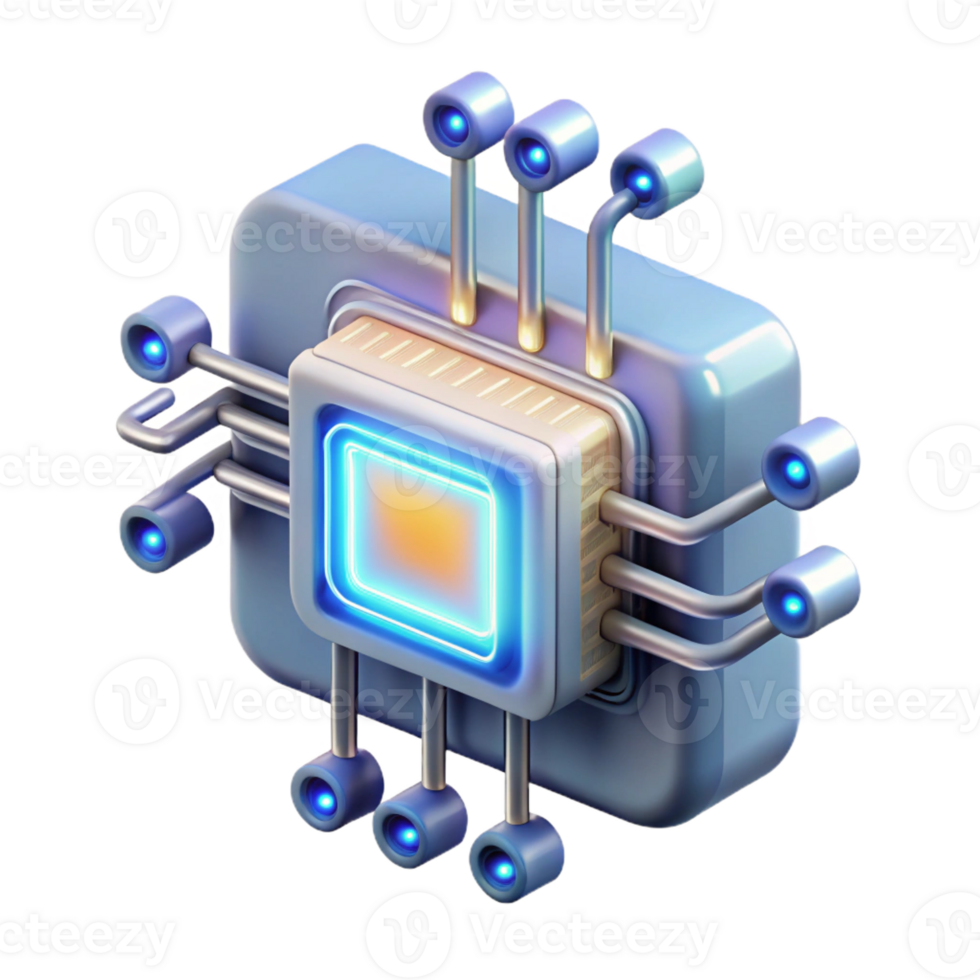 vibrant contemporary A levitating circuit board with glowing components, intricate design, dark background with directional lighting, technological abstract style 4K png