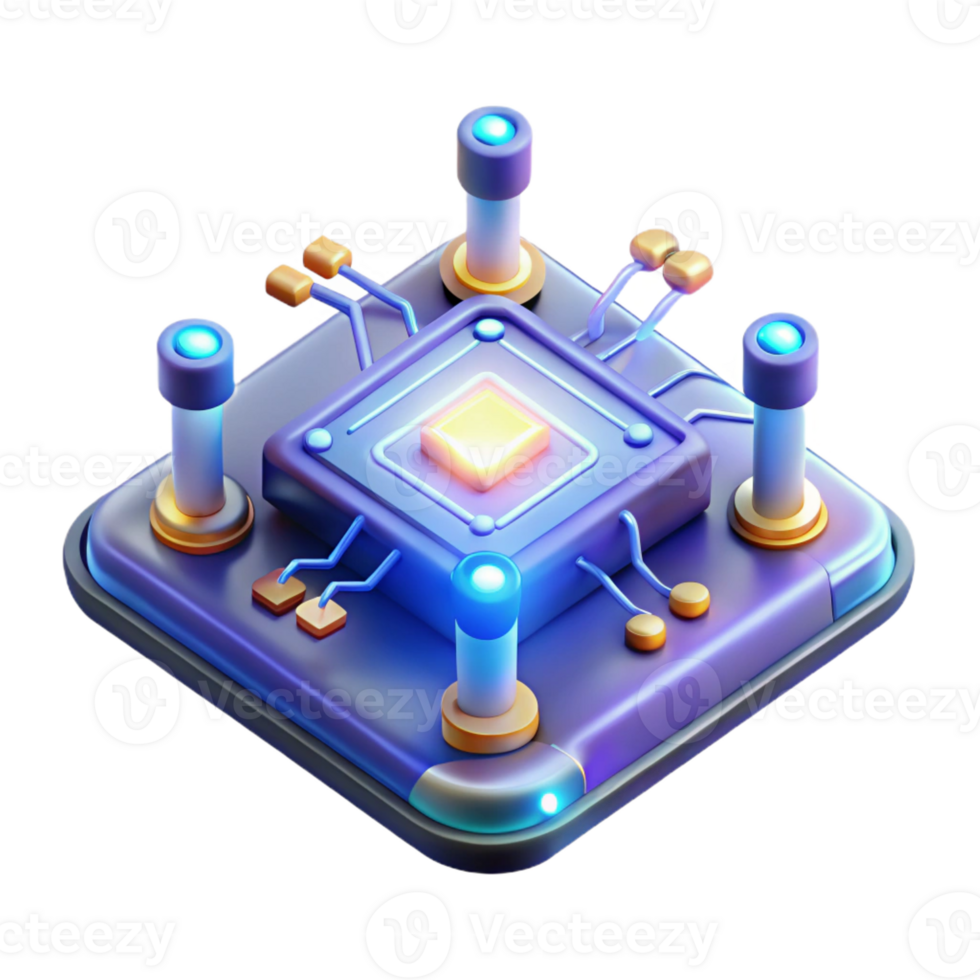 magnificent contemporary A levitating circuit board with glowing components, intricate design, dark background with directional lighting, technological abstract style genuine png