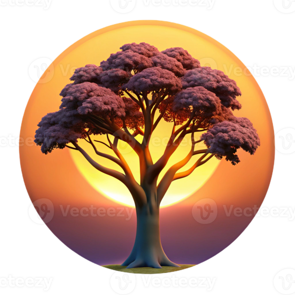elegant contemporary A majestic oak tree silhouetted against a vibrant sunset, dramatic lighting, romantic style 4K png