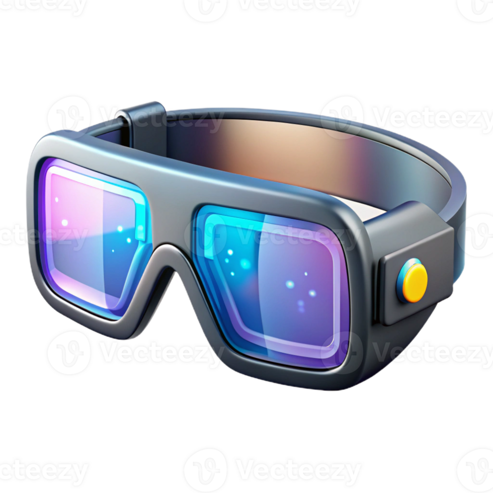 serene creative A pair of augmented reality glasses displaying digital information, sleek design, bright screen light, futuristic minimalist style authentic png