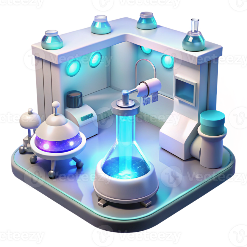 magnificent modern A futuristic laboratory with glowing equipment and holographic displays, clean and sterile environment, bright white lighting, scientific style professional png