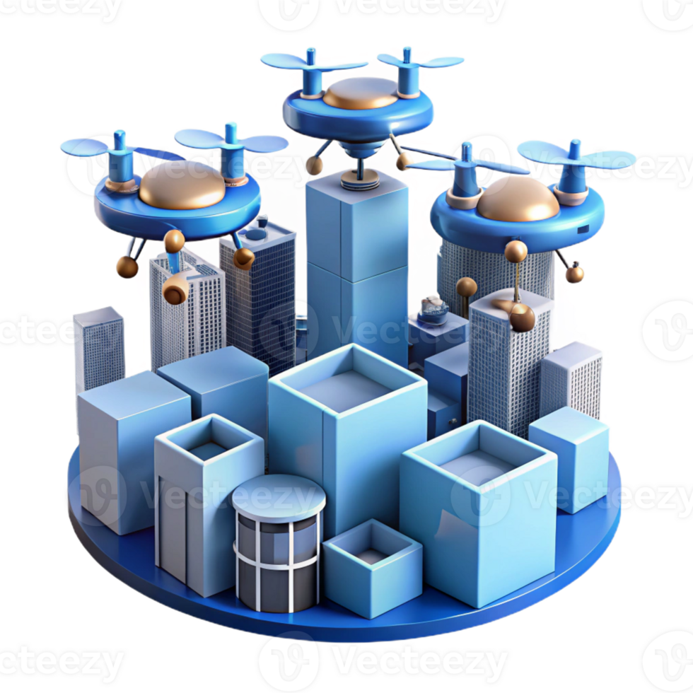 elegant classic A group of drones delivering packages in a futuristic city, aerial view, dynamic lighting, photorealistic style high resolution png