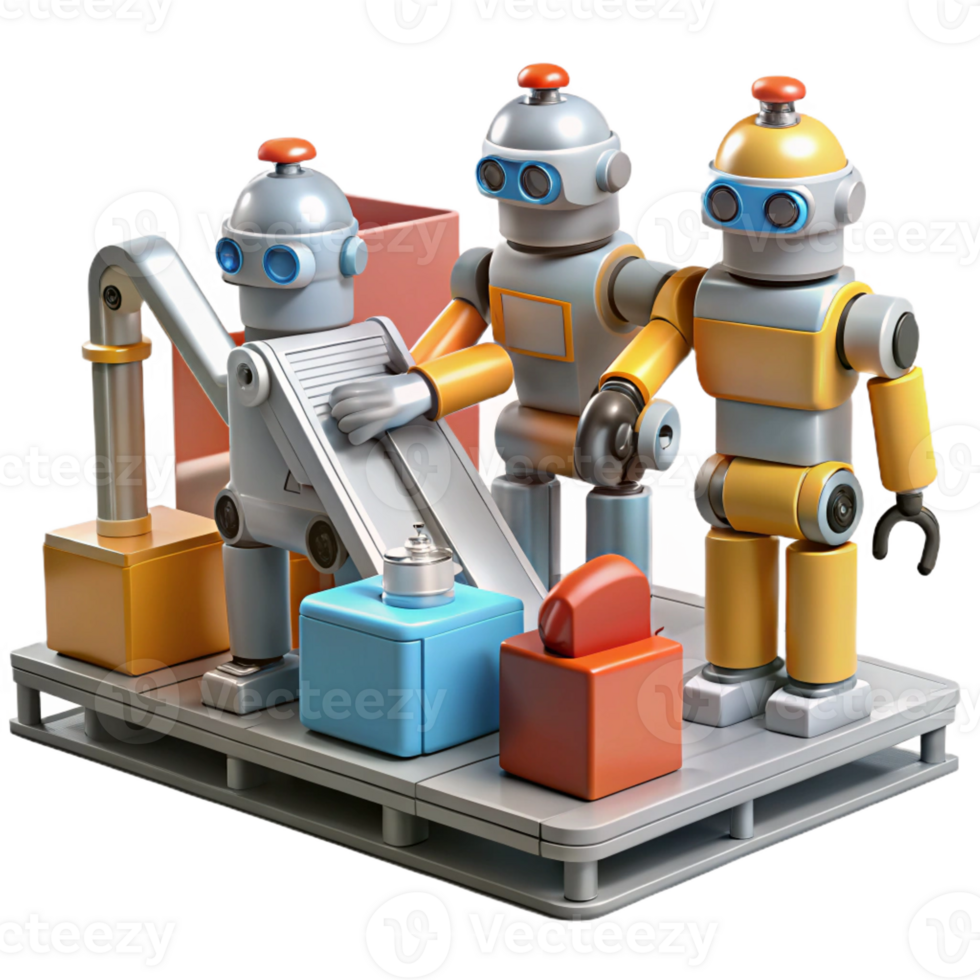 impressive rustic A group of robots working in a factory, industrial setting, realistic lighting, industrial photography style premium png