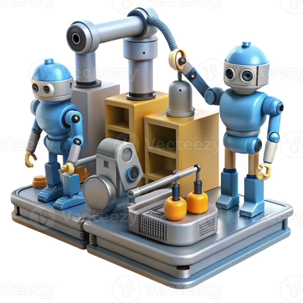 stunning abstract A group of robots working in a factory, industrial setting, realistic lighting, industrial photography style 4K png