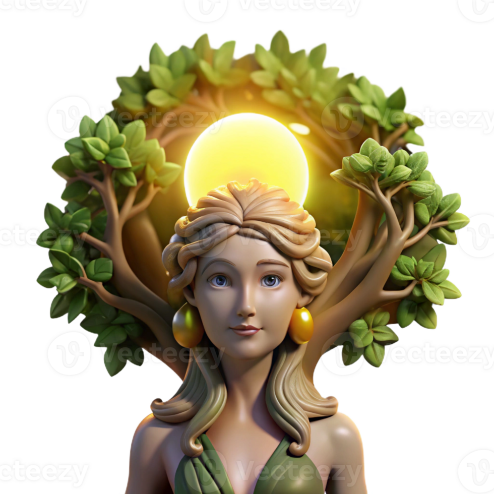 extraordinary abstract A serene dryad emerging from an ancient oak tree, sun-drenched lighting, pre-Raphaelite style detailed png