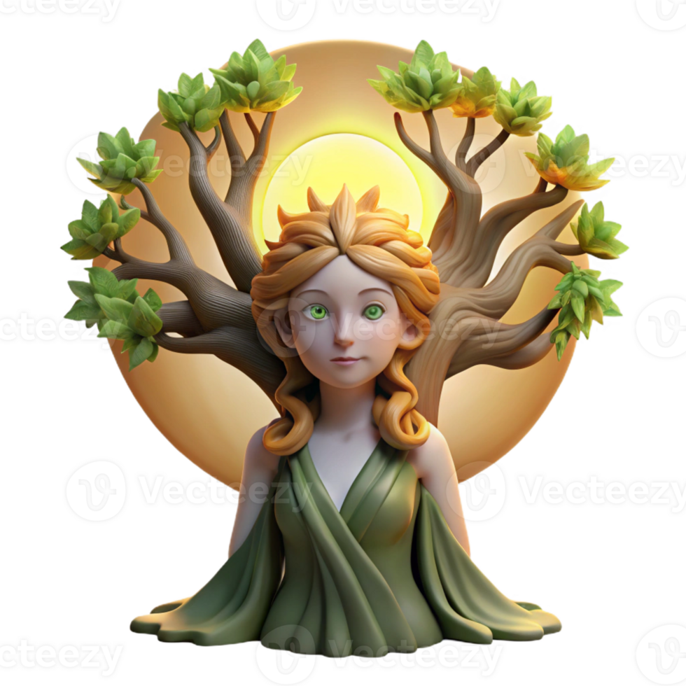 magnificent abstract A serene dryad emerging from an ancient oak tree, sun-drenched lighting, pre-Raphaelite style original png
