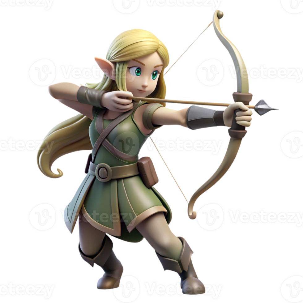 extraordinary classic A graceful elf archer aiming her bow at a distant target, misty forest lighting, anime style authentic png