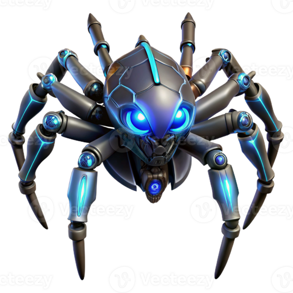 wonderful abstract Giant robotic spider weaving a web of energy, electric blue lighting, dark fantasy style 4K png
