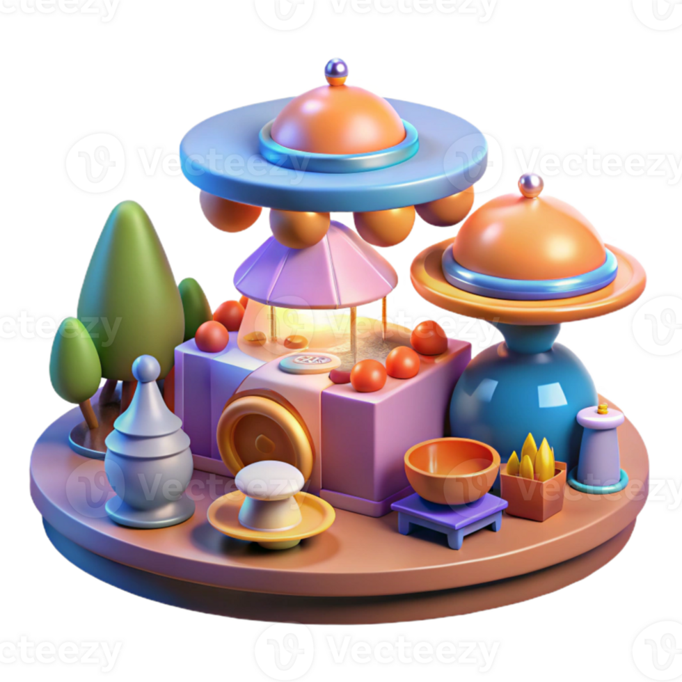 elegant abstract Alien marketplace bustling with diverse species, warm lighting, retrofuturism style genuine png