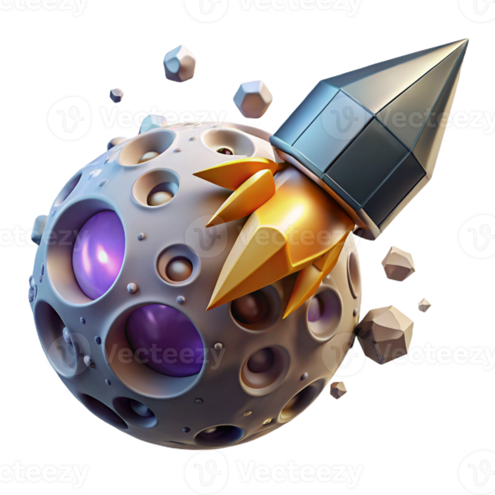 elegant minimalist Crystal-powered spaceship crashing into a barren moon, dramatic lighting, cinematic style professional png