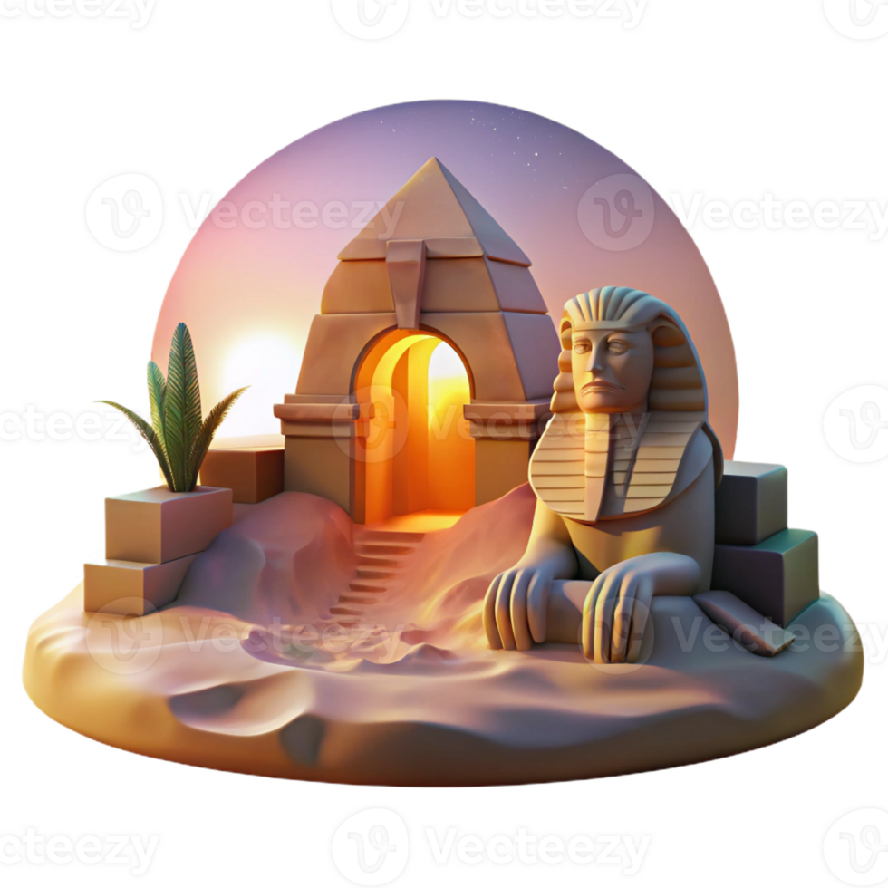elegant contemporary A mysterious sphinx guarding a hidden portal, desert sunset lighting, art deco style genuine png