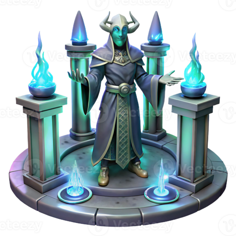 wonderful rustic Alien priest performing a ritual in a bioluminescent temple, mystical lighting, fantasy art style exclusive png