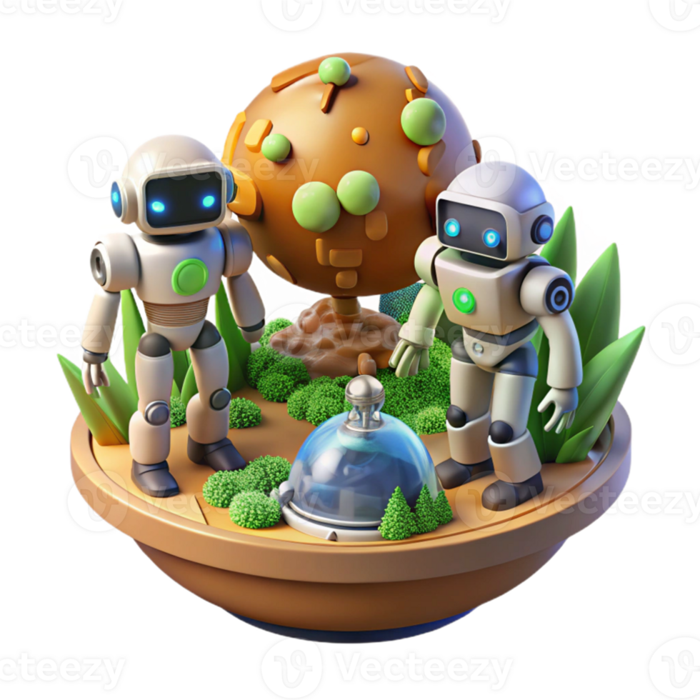 extraordinary rustic Terraforming robots transforming a desolate planet, vibrant lighting, utopian style authentic png