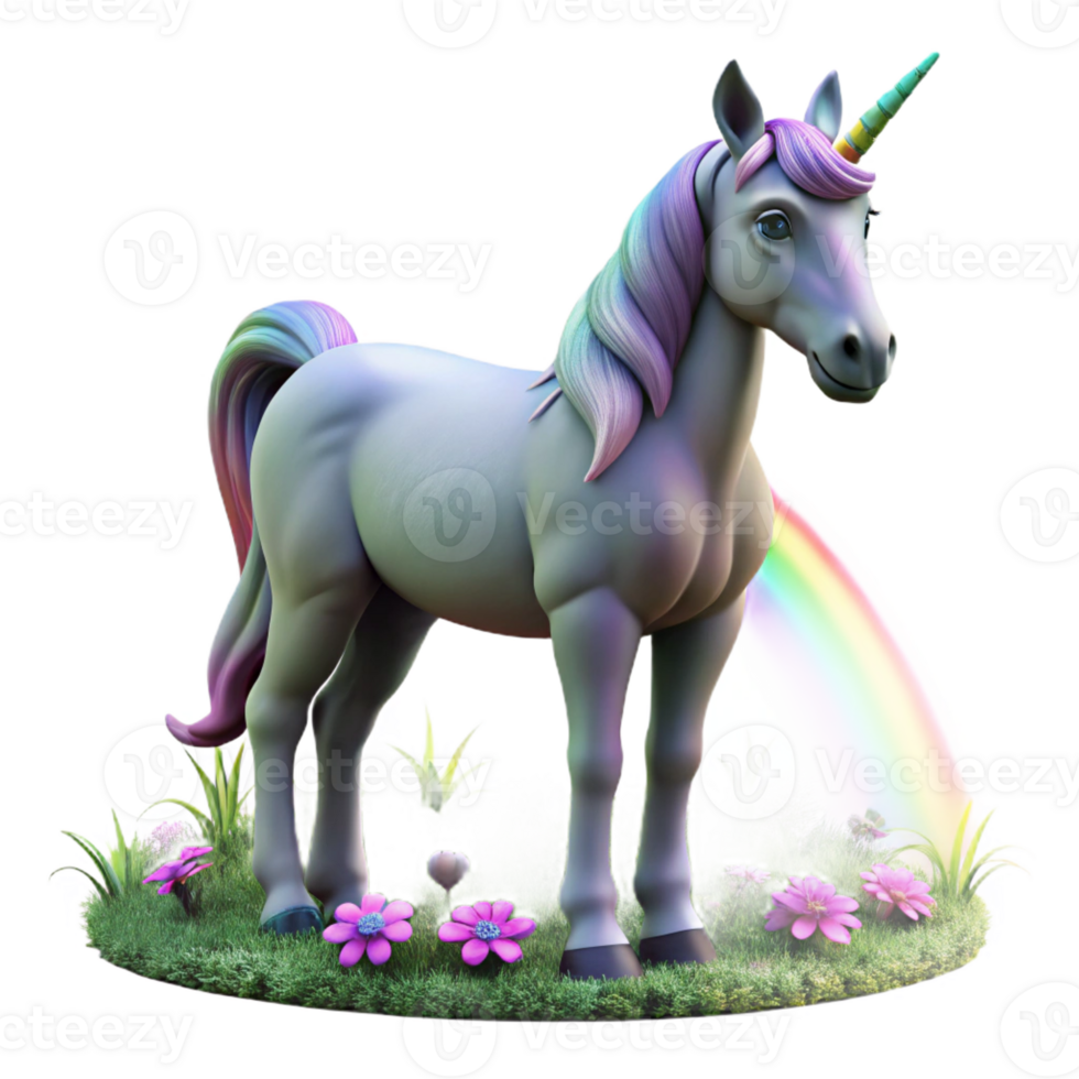 extraordinary artistic A regal unicorn grazing in a field of wildflowers, rainbow lighting, fantasy art style high quality png