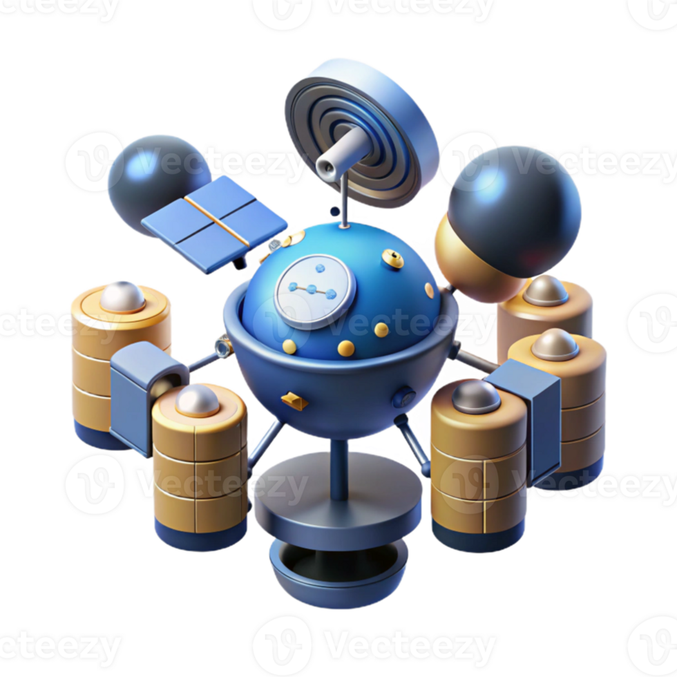 magnificent minimalist Advanced AI controlling a network of satellites, data stream lighting, abstract technology style high quality png