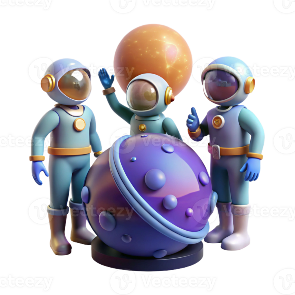magnificent creative A group of space explorers discovering a new planet, bright lighting, optimistic sci-fi style high resolution png