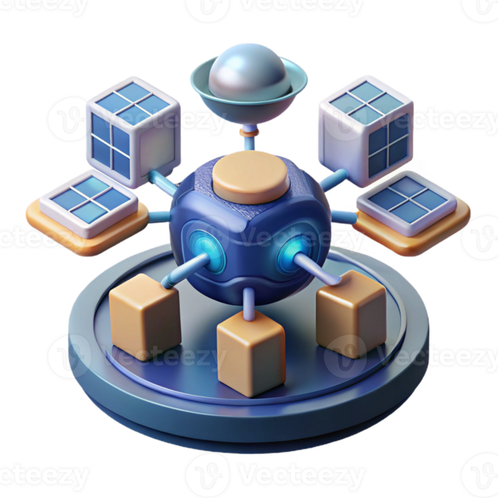 elegant modern Advanced AI controlling a network of satellites, data stream lighting, abstract technology style professional png