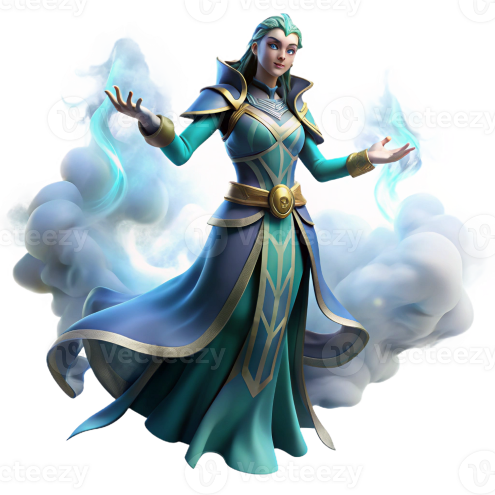 magnificent abstract A powerful sorceress casting a spell in a swirling mist, ethereal lighting, magic the gathering style high quality png