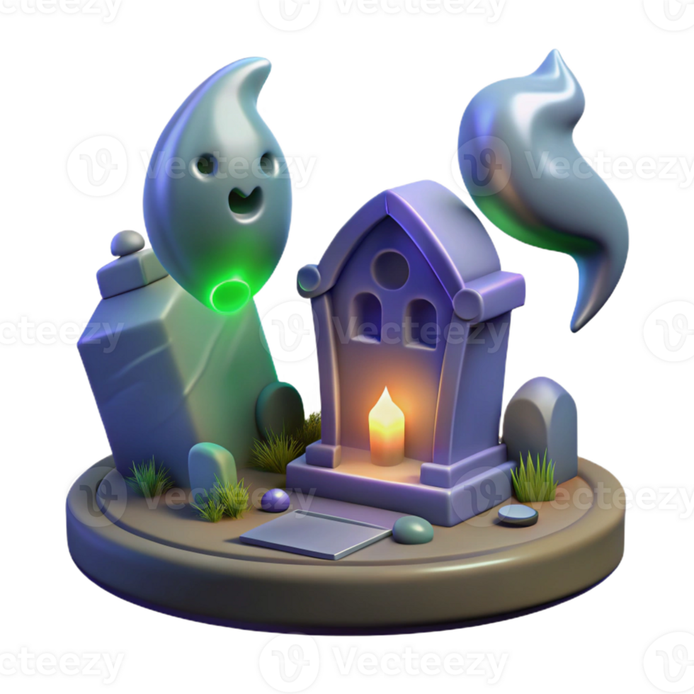 serene contemporary A mysterious will-o'-the-wisp floating through a graveyard, ghostly lighting, gothic horror style high quality png
