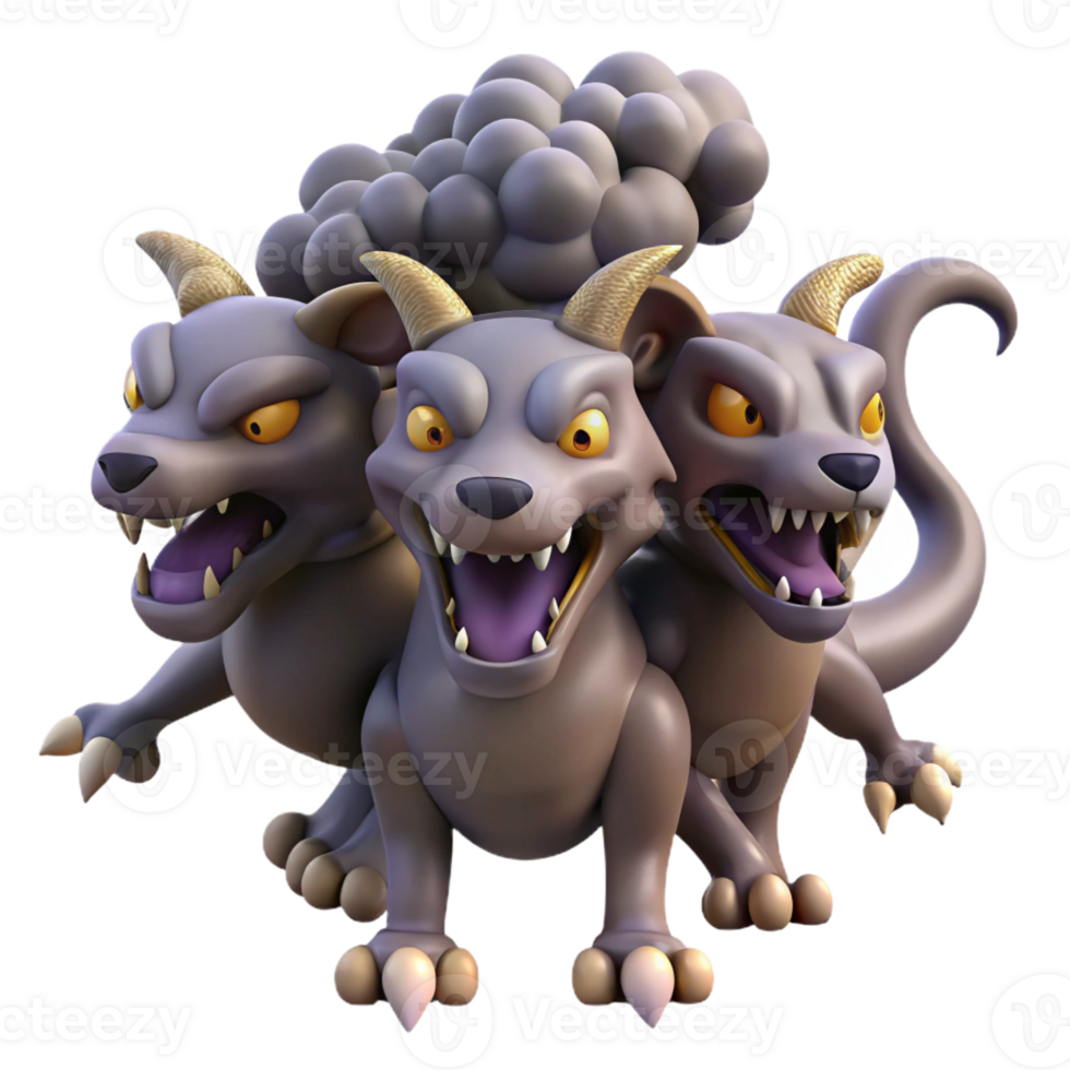 magnificent modern A menacing chimera with three heads, stormy sky lighting, surrealism style genuine png