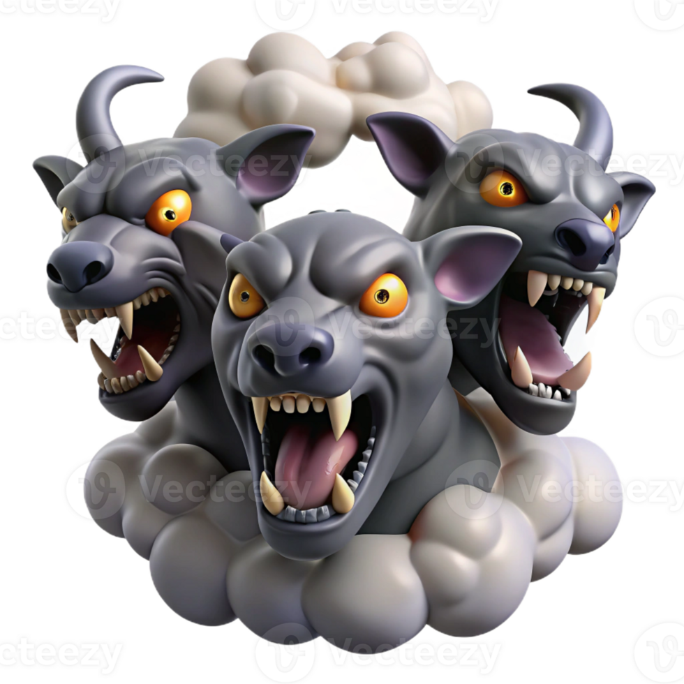 magnificent vintage A menacing chimera with three heads, stormy sky lighting, surrealism style 4K png