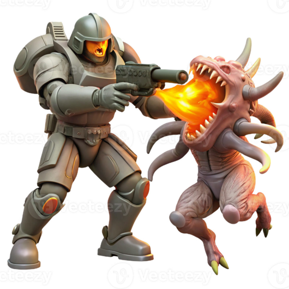 vibrant artistic Space marine fighting a giant alien creature, explosive lighting, action sci-fi style high resolution png