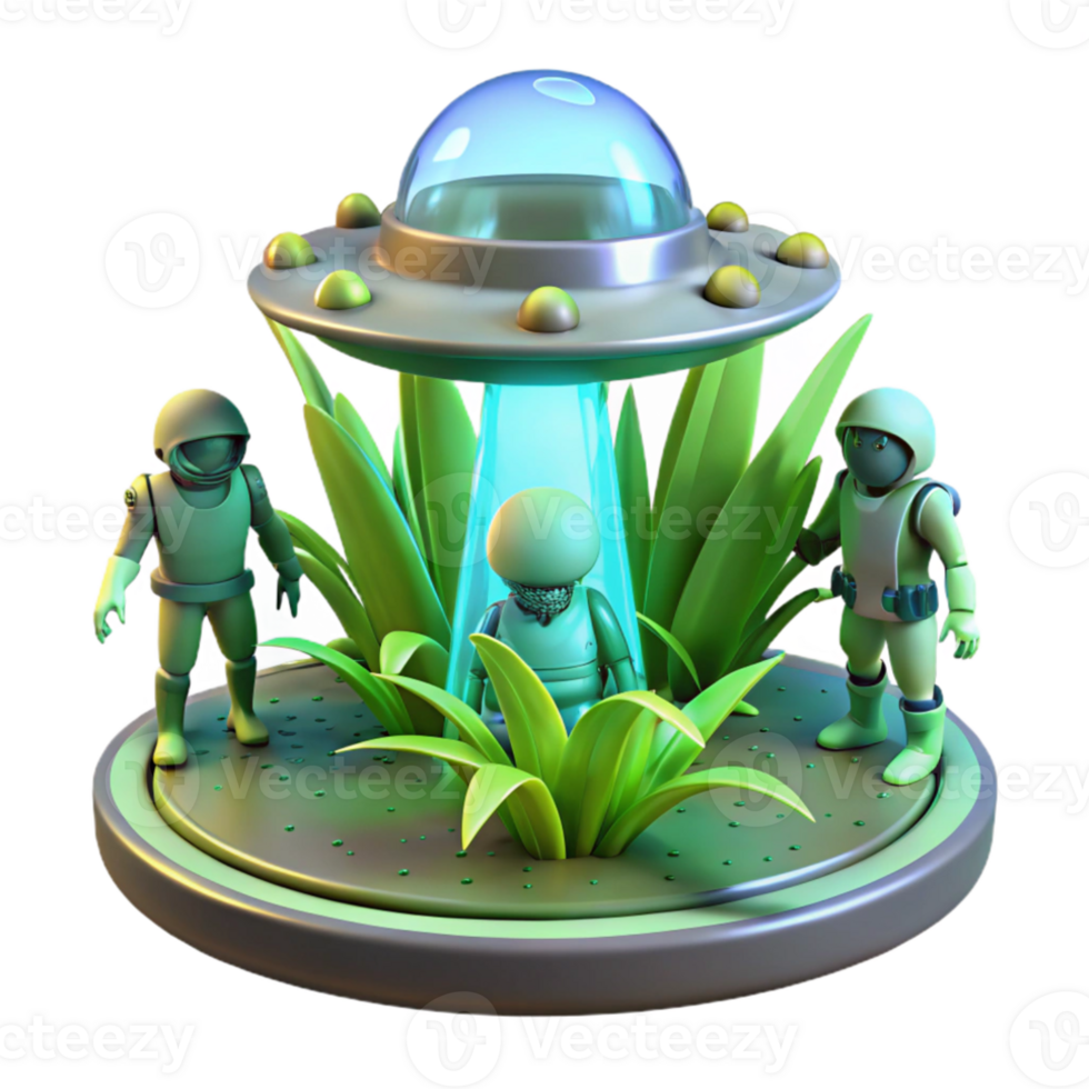 stunning modern Spaceship crew encountering a sentient alien plant, bioluminescent lighting, botanical sci-fi style 4K png