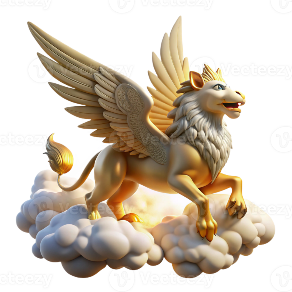 vibrant classic A majestic griffin soaring through the clouds, sunlight lighting, renaissance art style original png