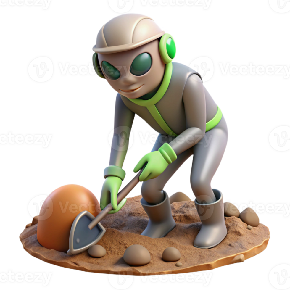 elegant abstract Alien archaeologist excavating a prehistoric Earth site, natural lighting, paleo-sci-fi style exclusive png