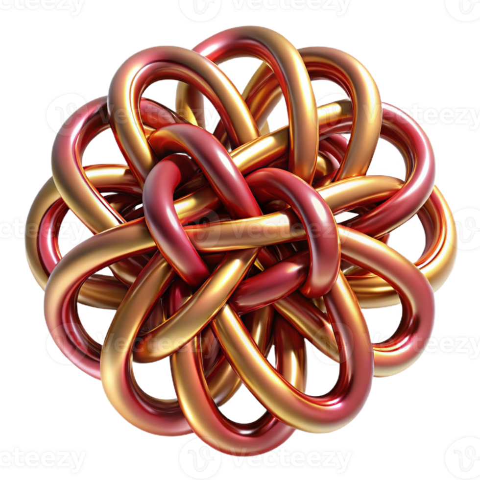 beautiful contemporary A complex web of interconnected lines forming intricate knots and loops, in shades of deep red and metallic gold. Dramatic, contrasting lighting detailed png
