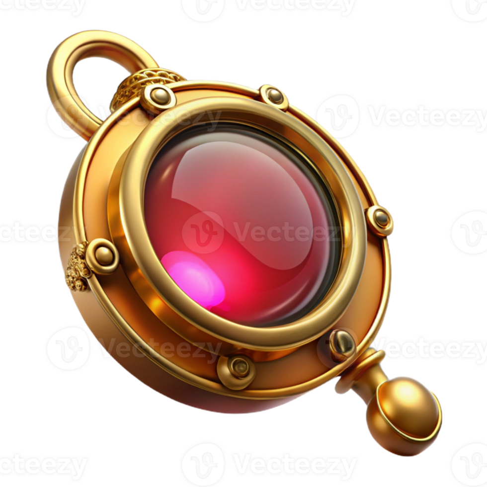 extraordinary modern An elegant steampunk monocle, gold frame with a ruby lens, delicate filigree detailing, soft, warm lighting professional png