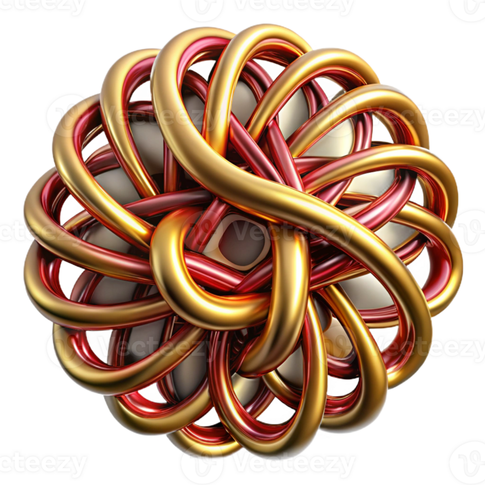 magnificent abstract A complex web of interconnected lines forming intricate knots and loops, in shades of deep red and metallic gold. Dramatic, contrasting lighting genuine png