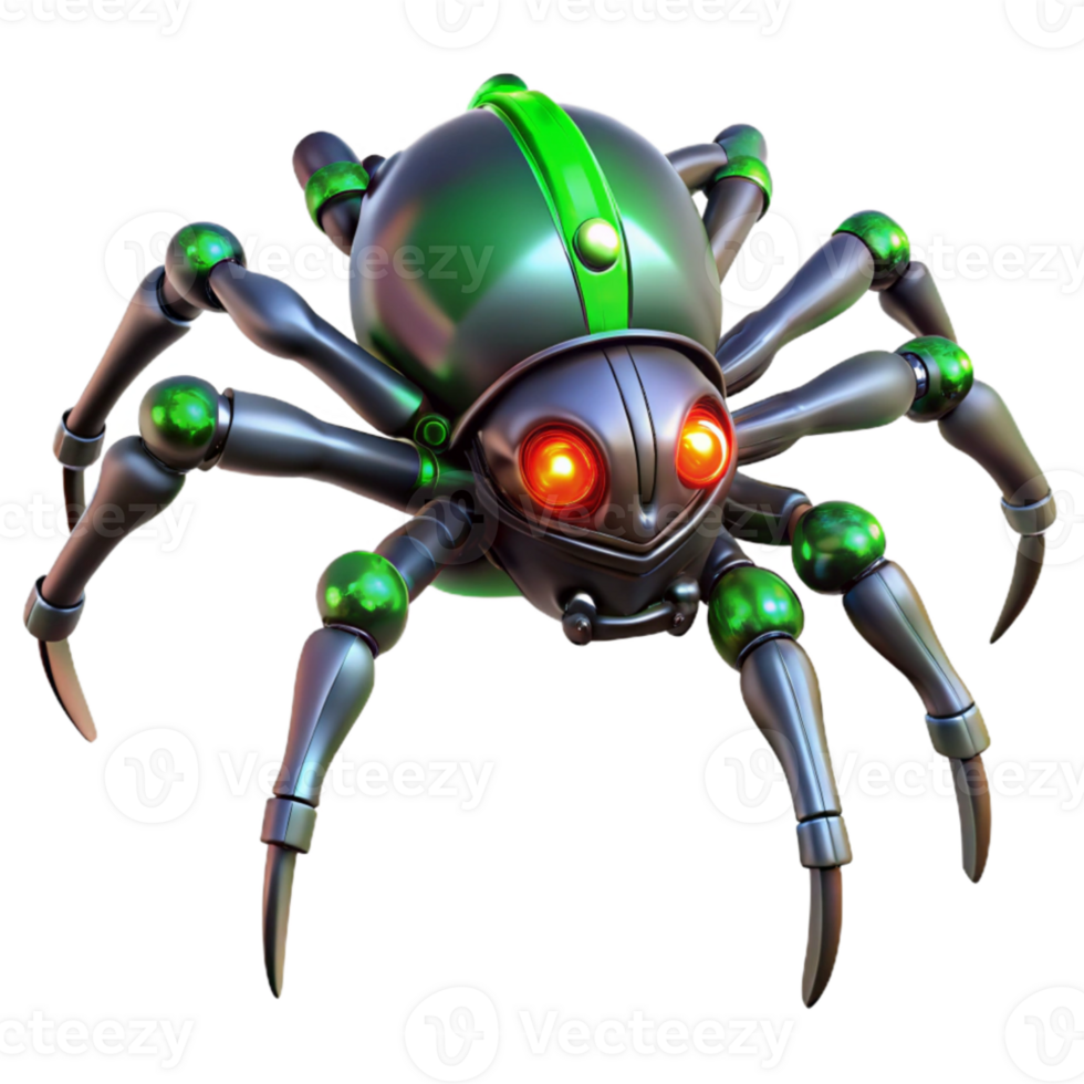 impressive rustic A menacing steampunk spider, mechanical legs with sharp points, glowing red eyes, ominous green lighting detailed png